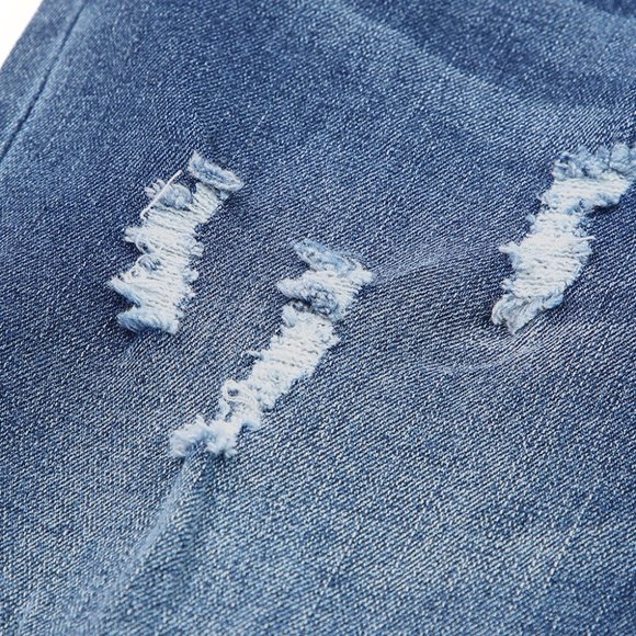 Blue High Waist Distressed Straight Leg Jeans - Picture 9 of 15